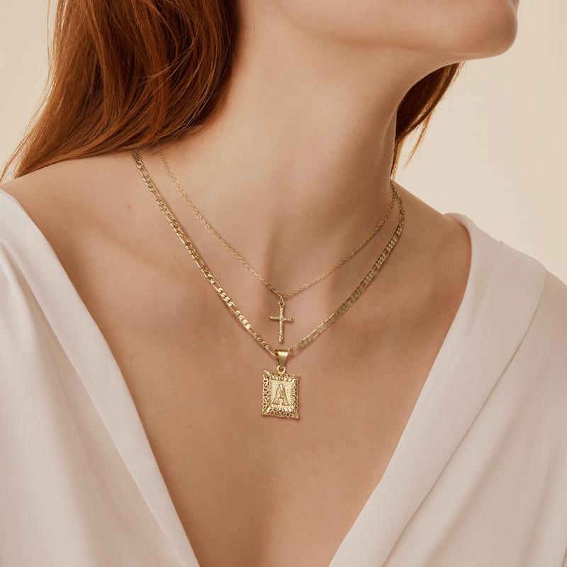 Set of 2: 14k Initial and Cross Necklaces