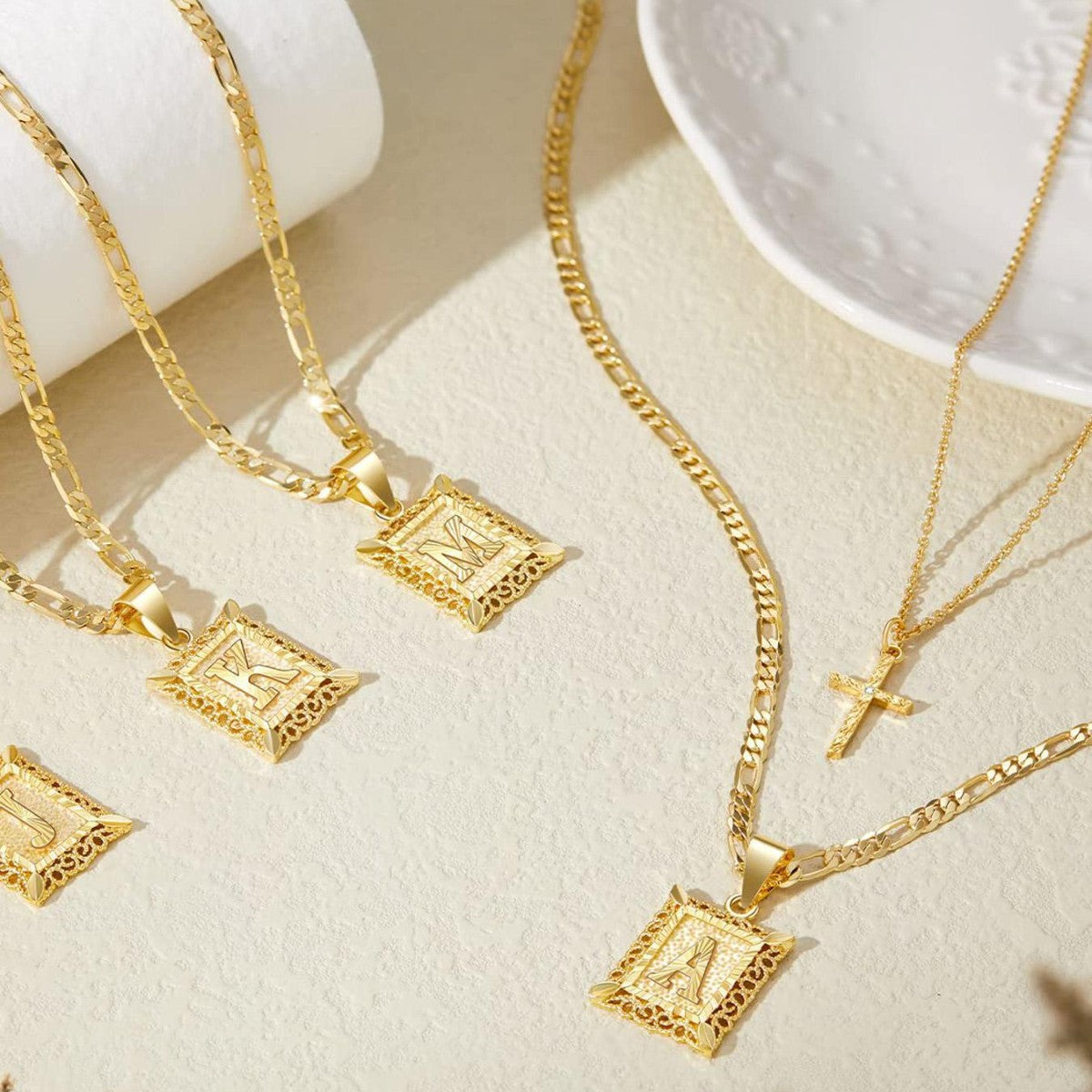 Set of 2: 14k Initial and Cross Necklaces