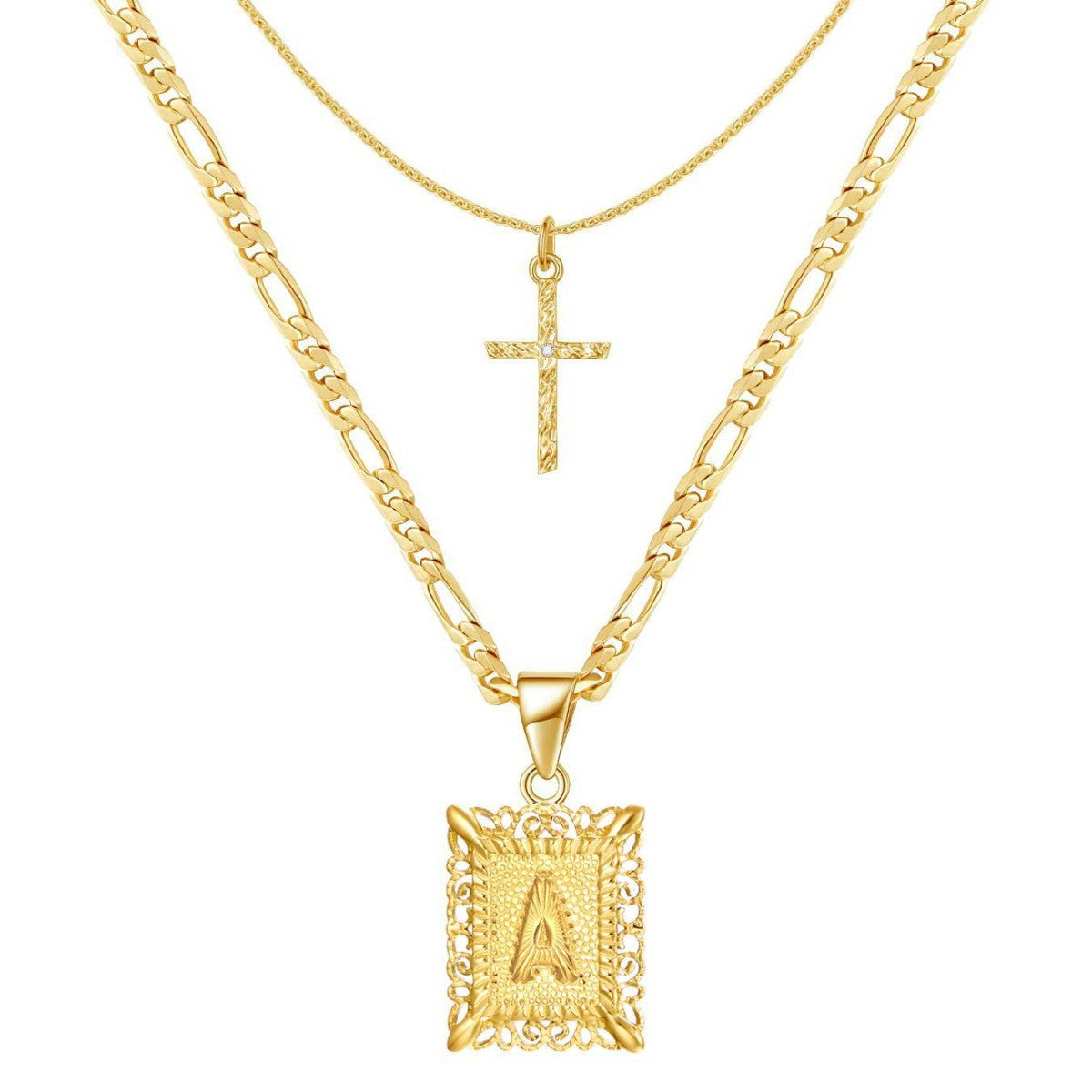 Set of 2: 14k Initial and Cross Necklaces