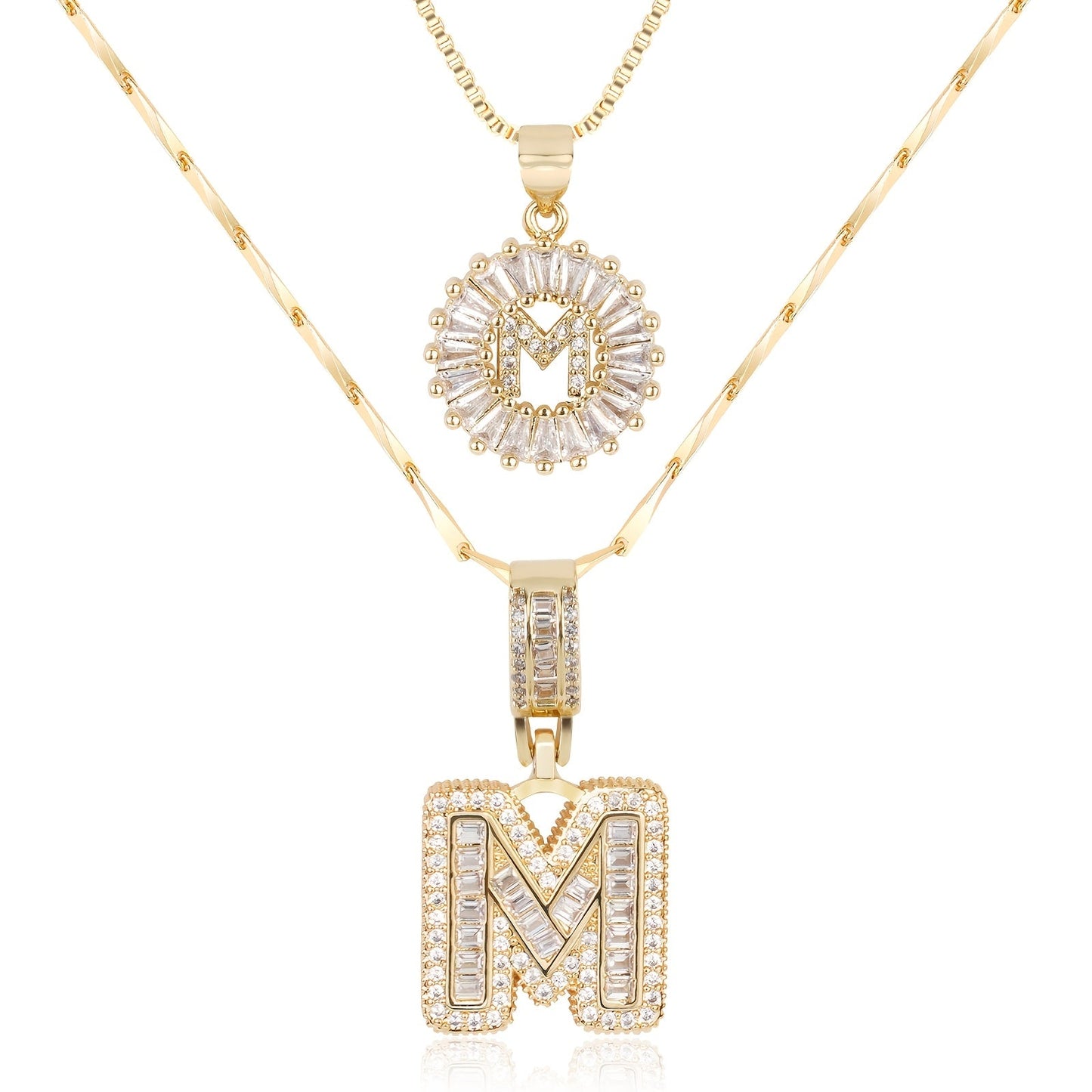Set of 2 - 14k Gold Initial Necklaces with Diamonds