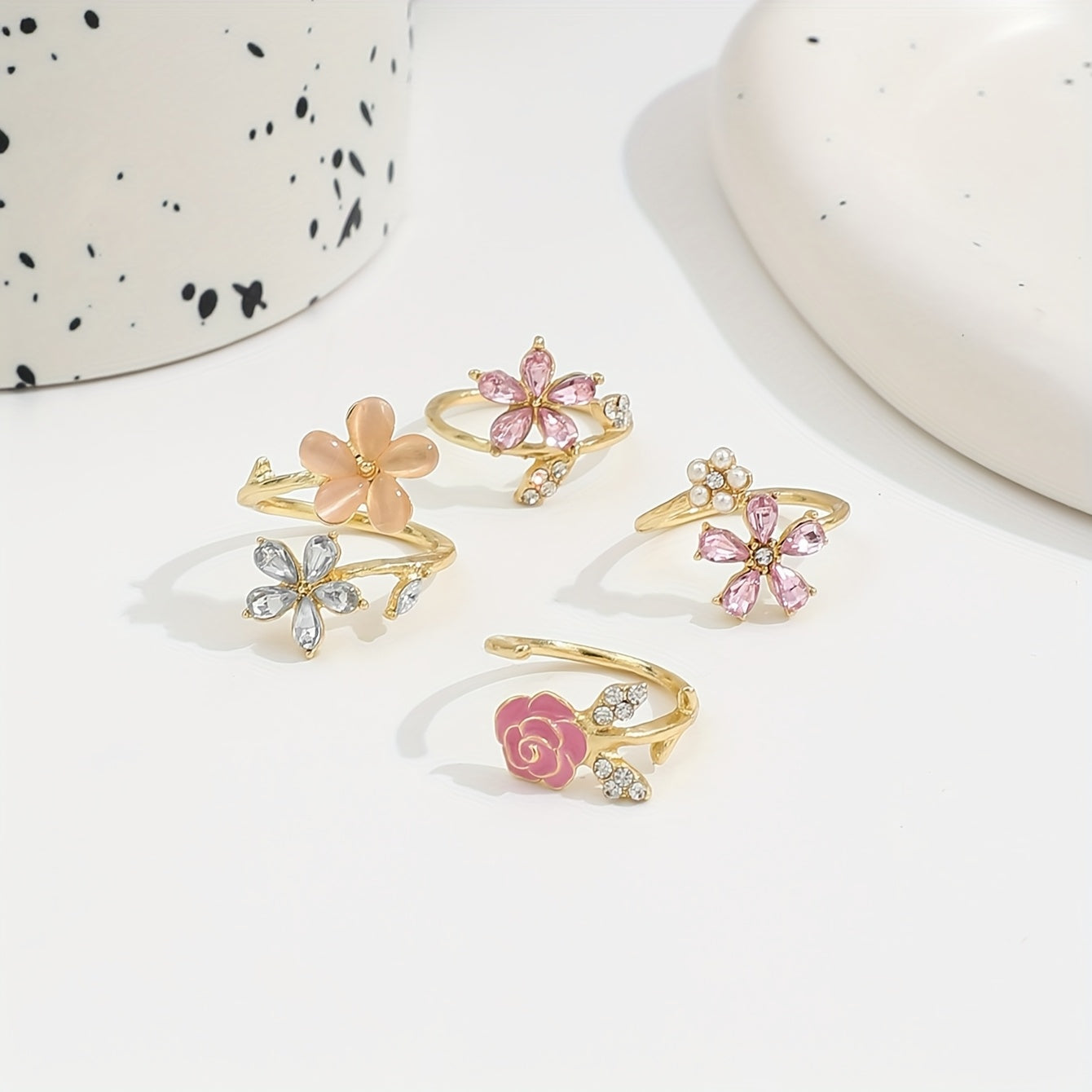 Rhinestone and Pearl Alloy Ring Collection