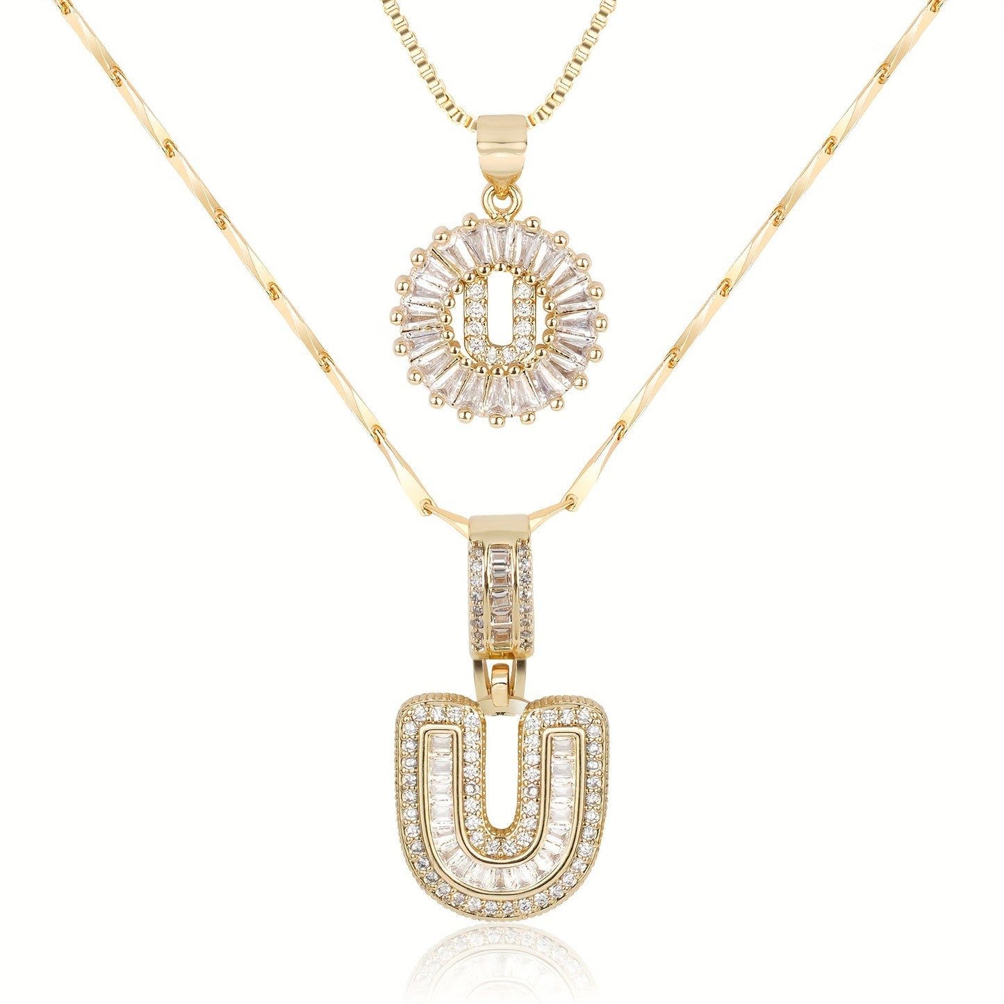 Set of 2 - 14k Gold Initial Necklaces with Diamonds