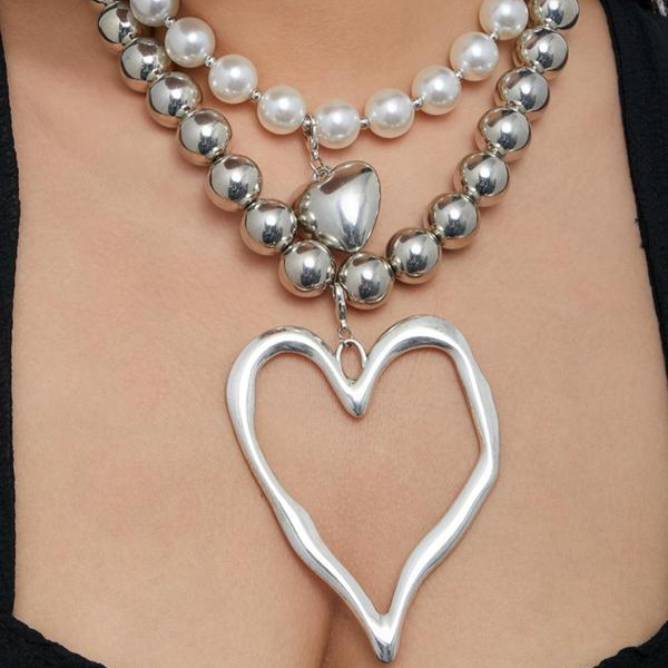 Set of 2 Chunky Heart Necklaces