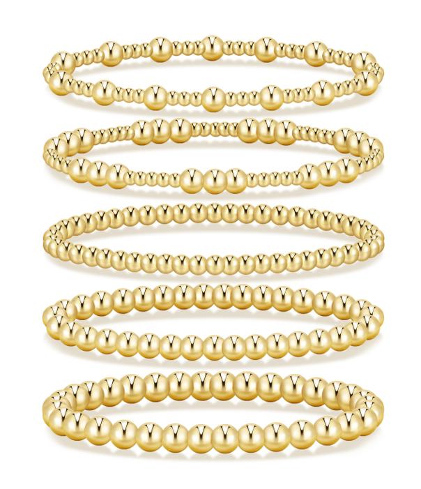 Set of 5 Gold Beaded Bracelets