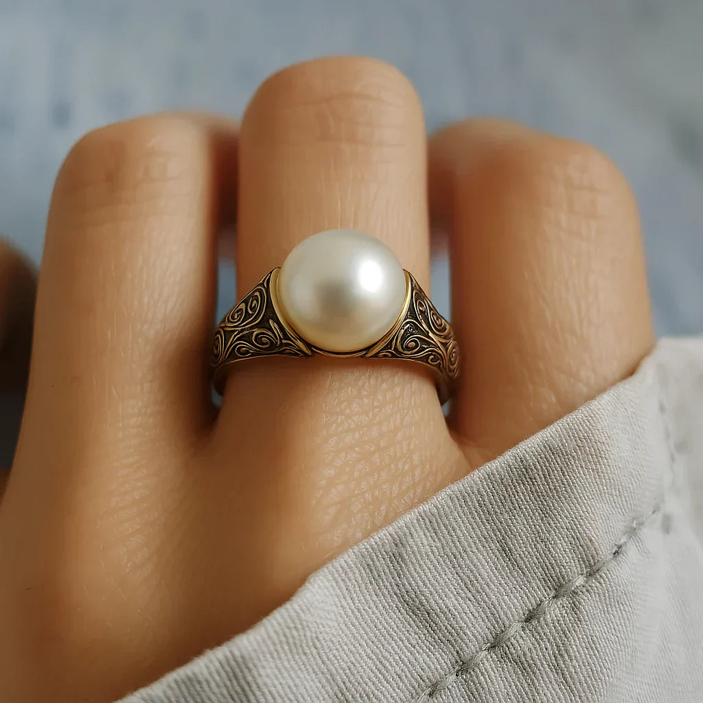 Classic Golden Ring with Vintage Pearl Accents