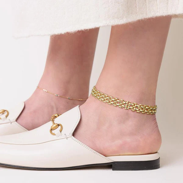Set of 2 Chunky 14k Gold Link Anklets