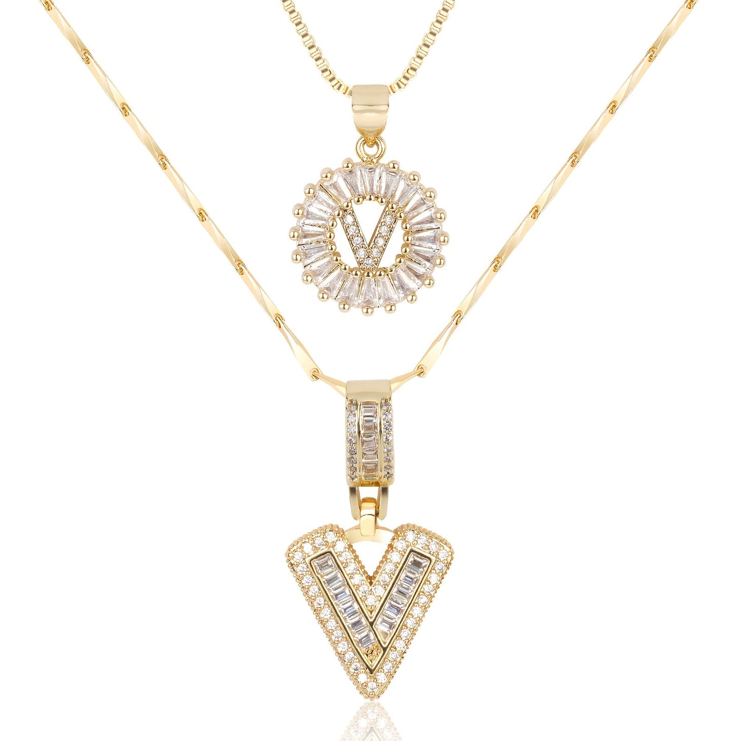 Set of 2 - 14k Gold Initial Necklaces with Diamonds