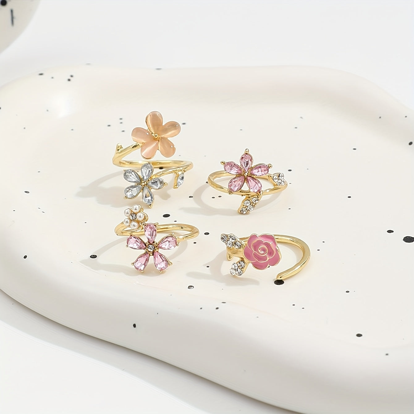 Rhinestone and Pearl Alloy Ring Collection