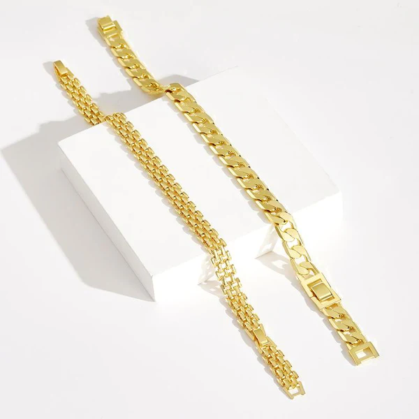 Set of 2 Chunky 14k Gold Link Anklets