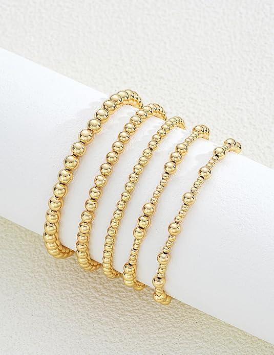 Set of 5 Gold Beaded Bracelets