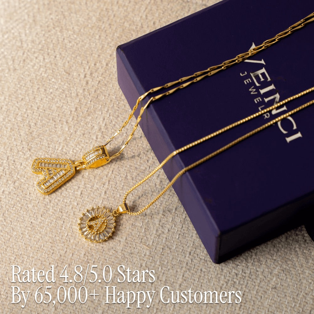 Set of 2 - 14k Gold Initial Necklaces with Diamonds