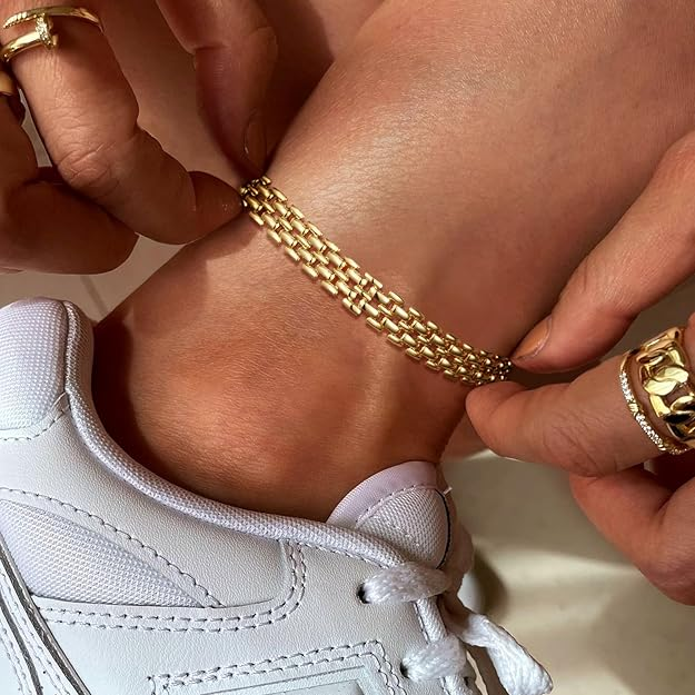 Set of 2 Chunky 14k Gold Link Anklets