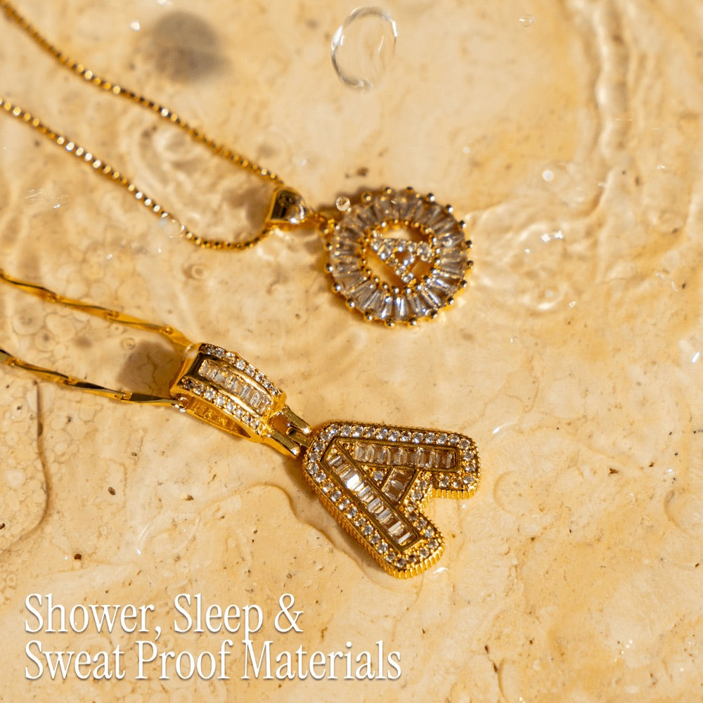 Set of 2 - 14k Gold Initial Necklaces with Diamonds