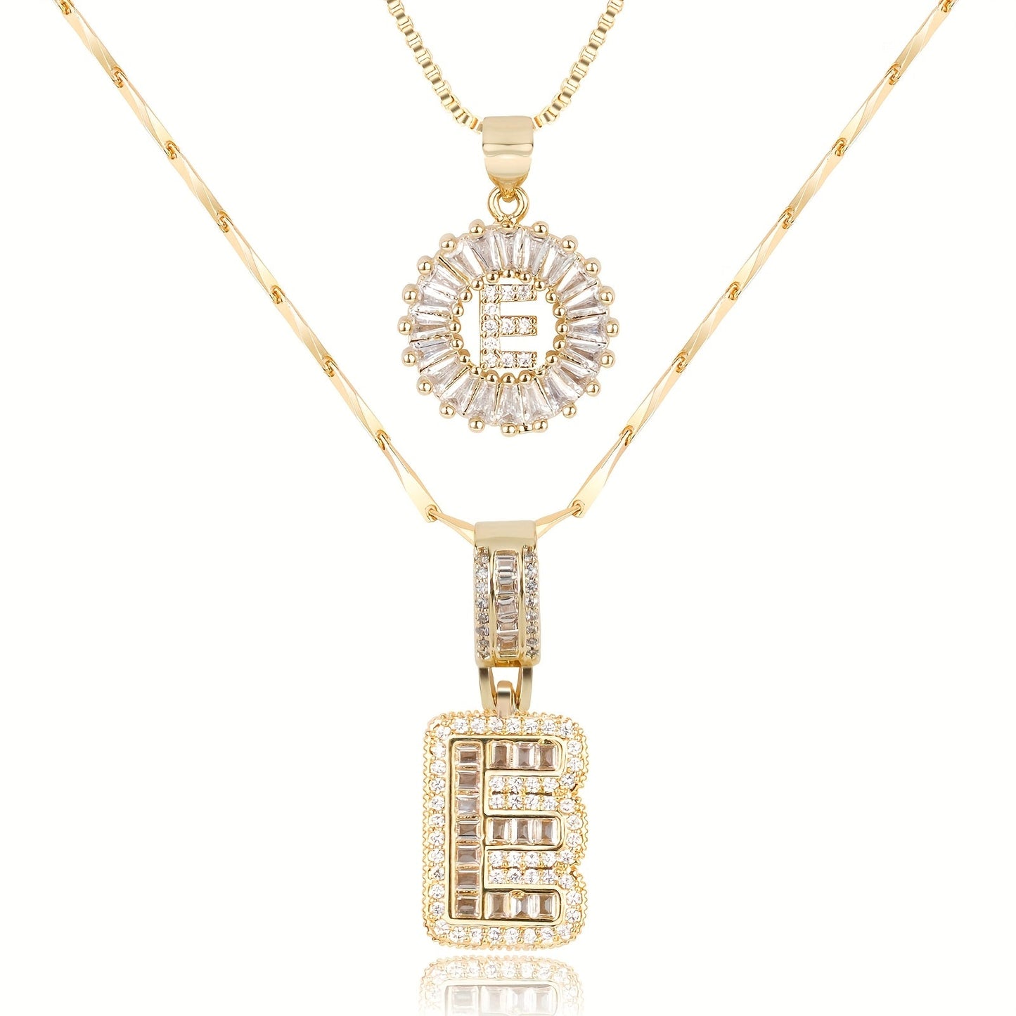 Set of 2 - 14k Gold Initial Necklaces with Diamonds