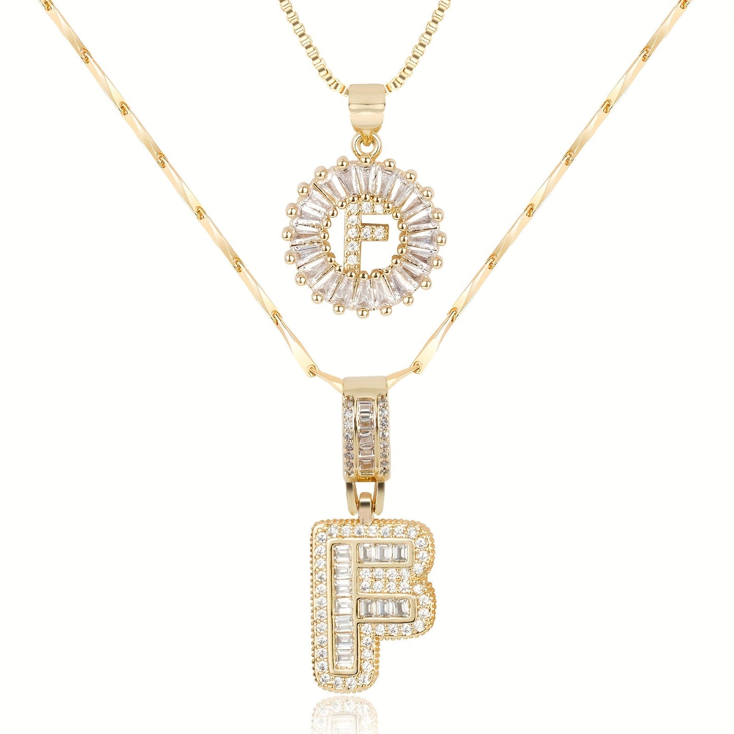 Set of 2 - 14k Gold Initial Necklaces with Diamonds