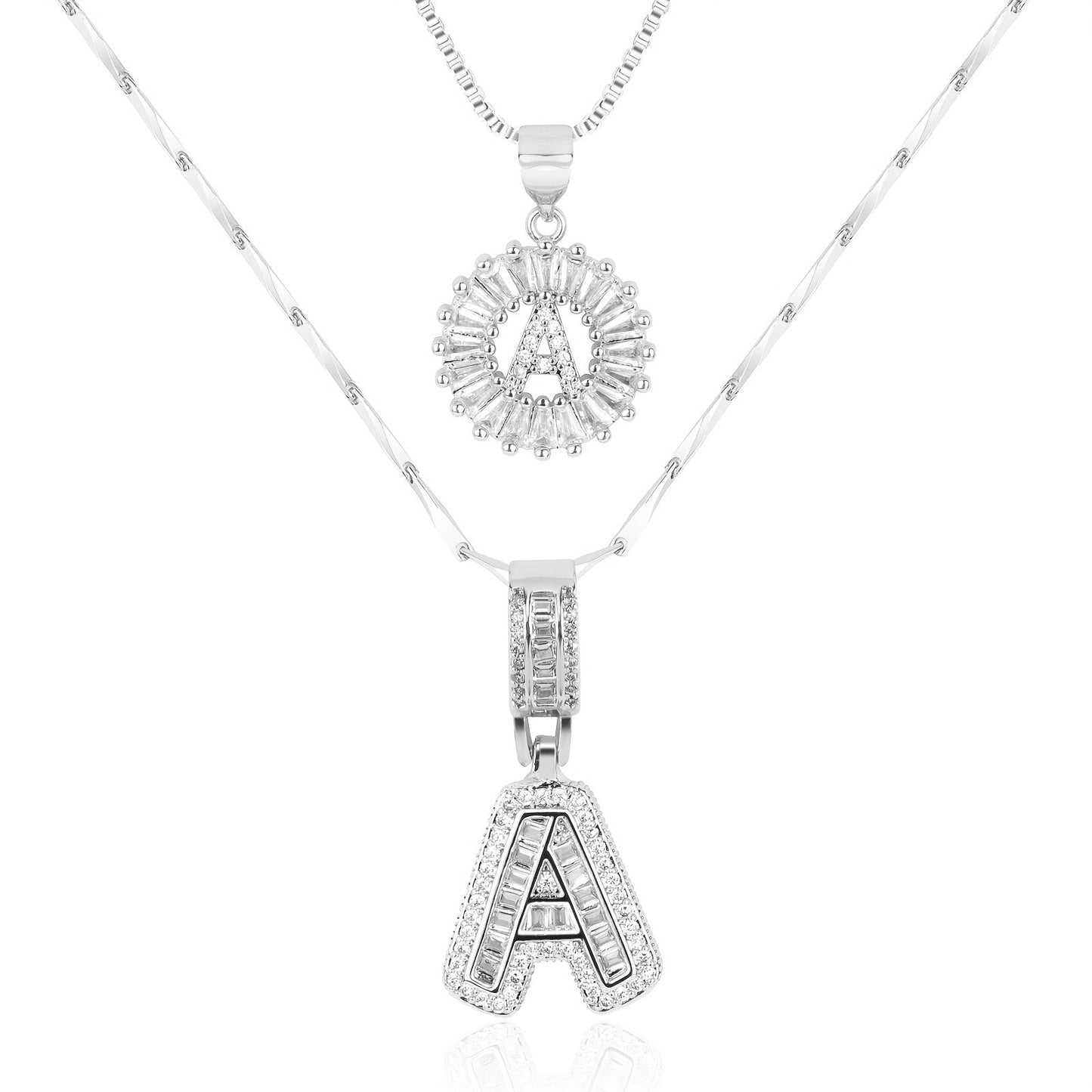 Set of 2 - 14k Gold Initial Necklaces with Diamonds