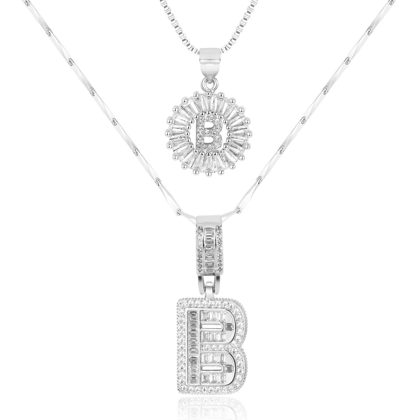 Set of 2 - 14k Gold Initial Necklaces with Diamonds