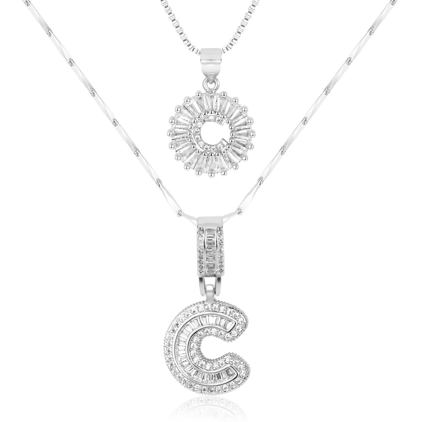 Set of 2 - 14k Gold Initial Necklaces with Diamonds