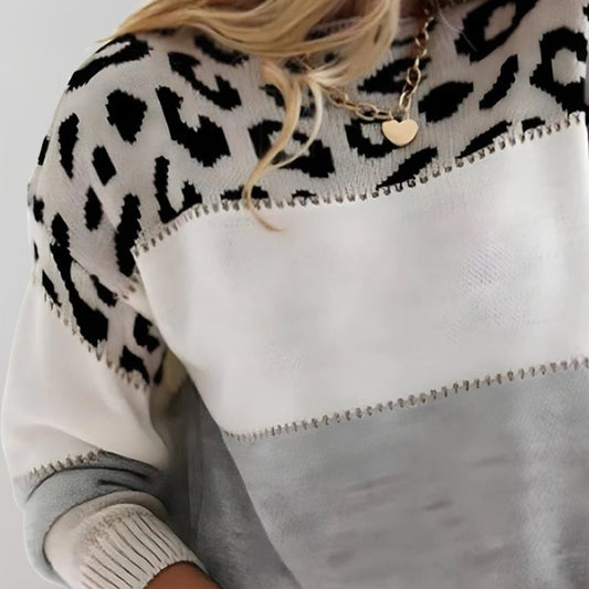 Amalia | Stylish Leopard Print Patchwork Sweater