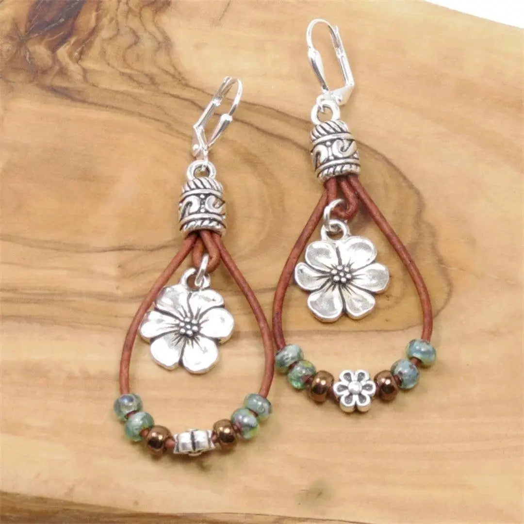 Retro Floral Leather Earrings