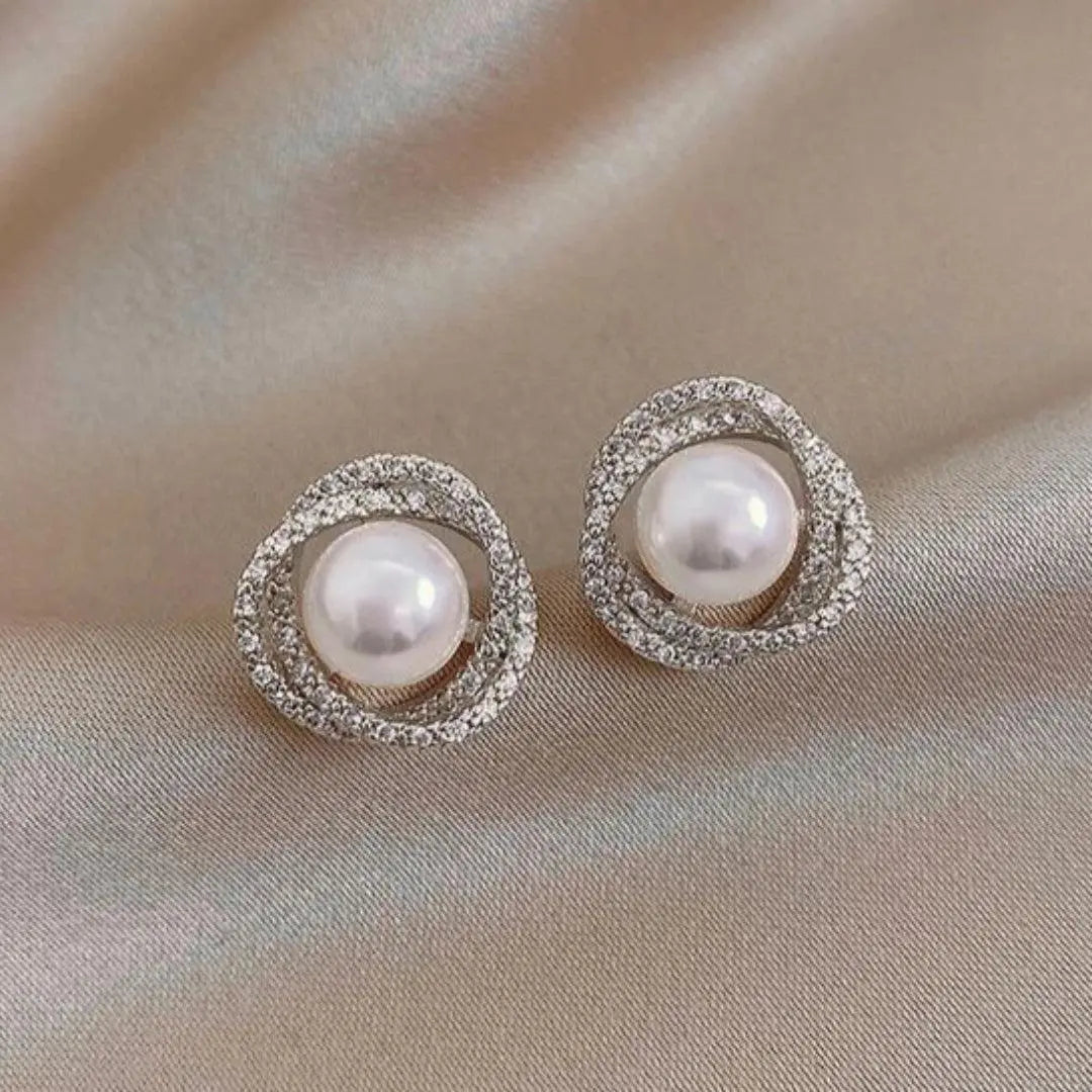 Elegant Pearl-Embellished Shiny Spiral Earrings