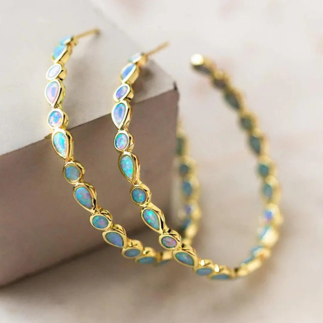 Classic Gold Earrings with Vintage Blue Opal