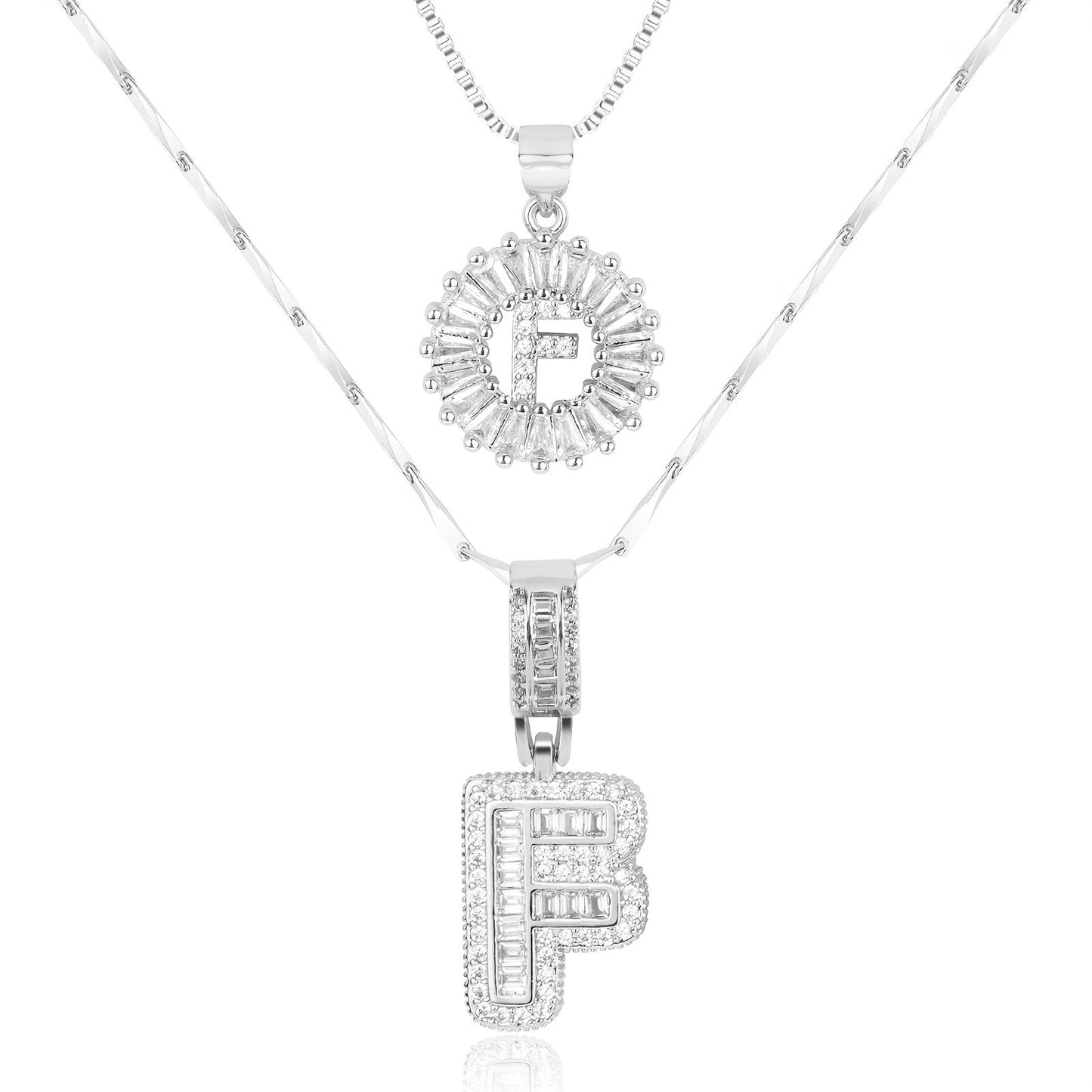 Set of 2 - 14k Gold Initial Necklaces with Diamonds