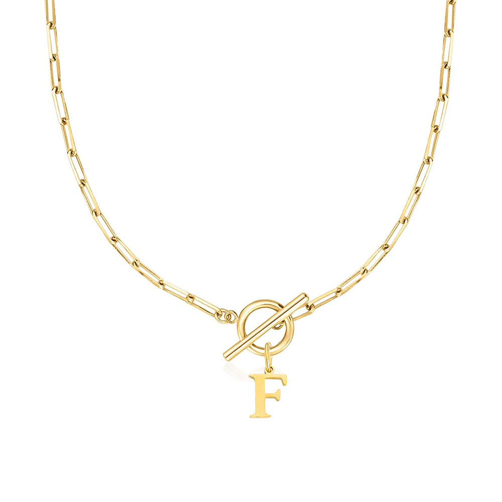 Circle Lock Clasp Necklace with Paperclip Letter Initial