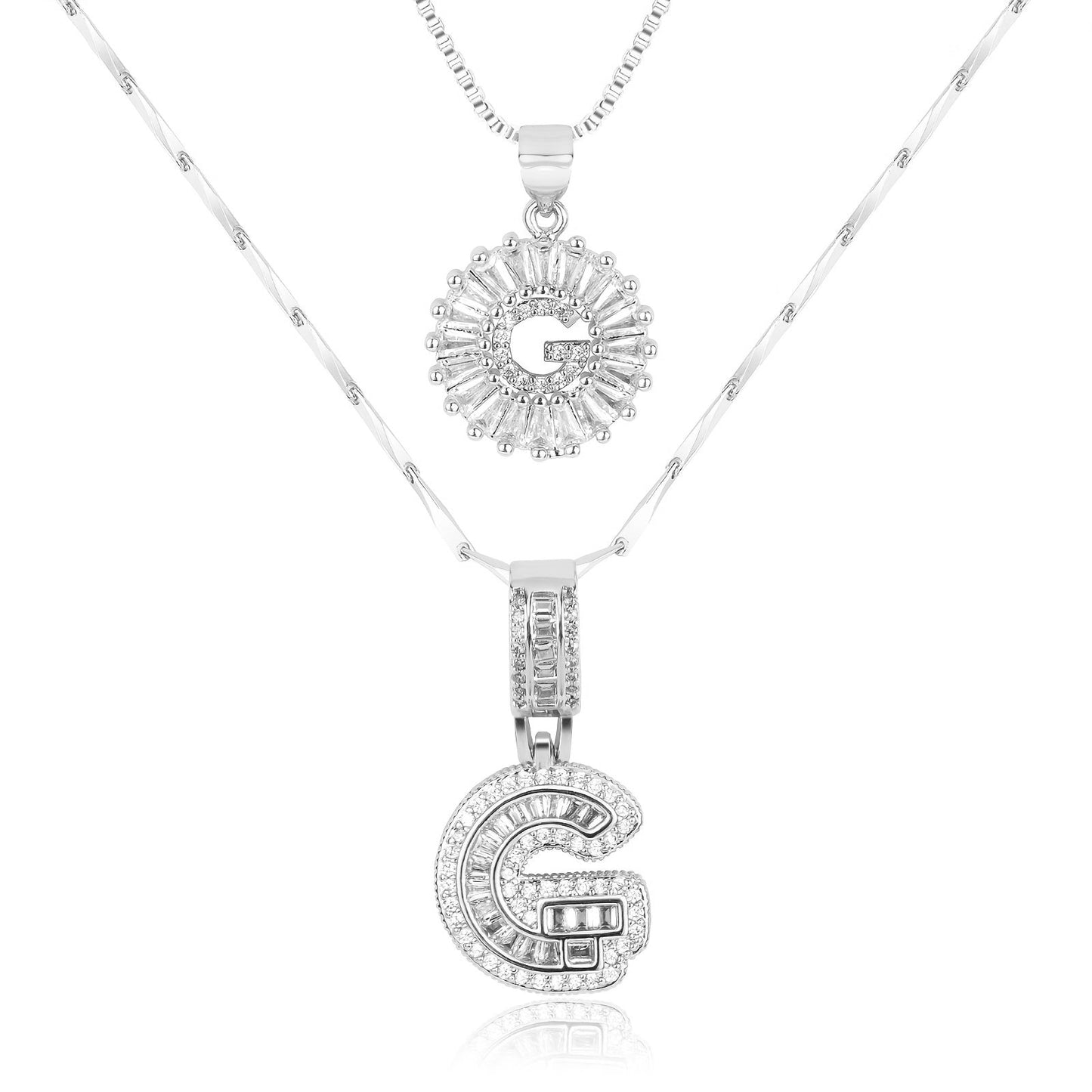 Set of 2 - 14k Gold Initial Necklaces with Diamonds