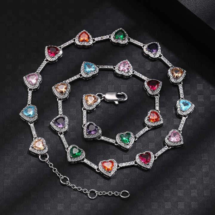 Colorful Heart-Shaped Necklace and Bracelet Set - 2 Pieces