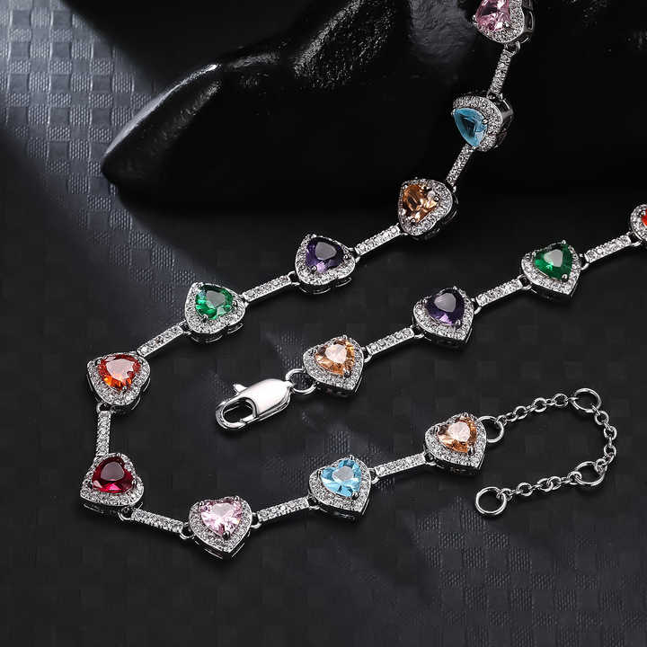 Colorful Heart-Shaped Necklace and Bracelet Set - 2 Pieces