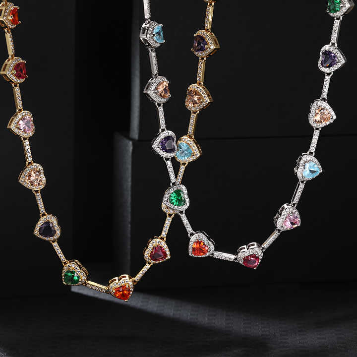 Colorful Heart-Shaped Necklace and Bracelet Set - 2 Pieces