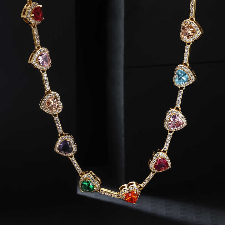 Colorful Heart-Shaped Necklace and Bracelet Set - 2 Pieces