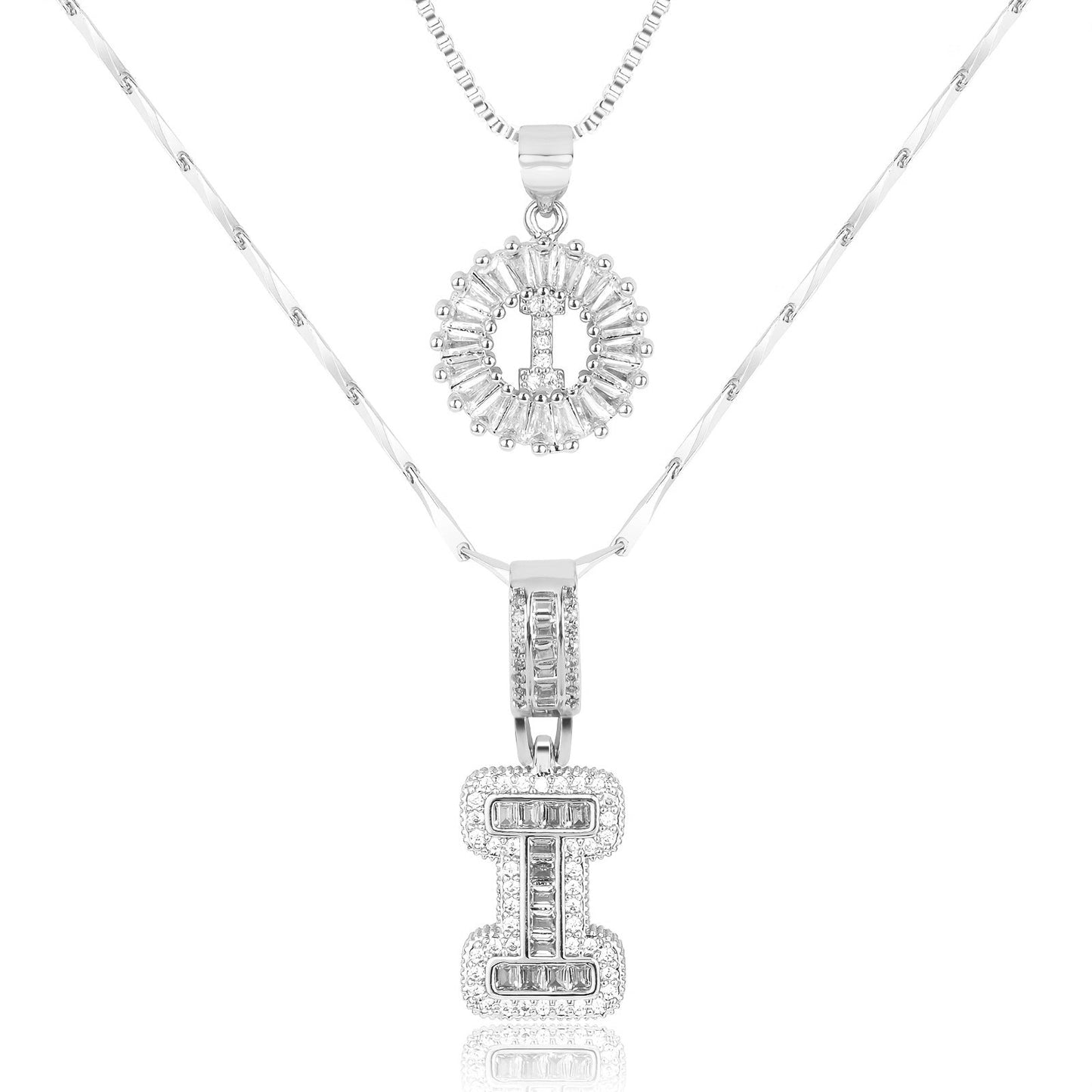 Set of 2 - 14k Gold Initial Necklaces with Diamonds