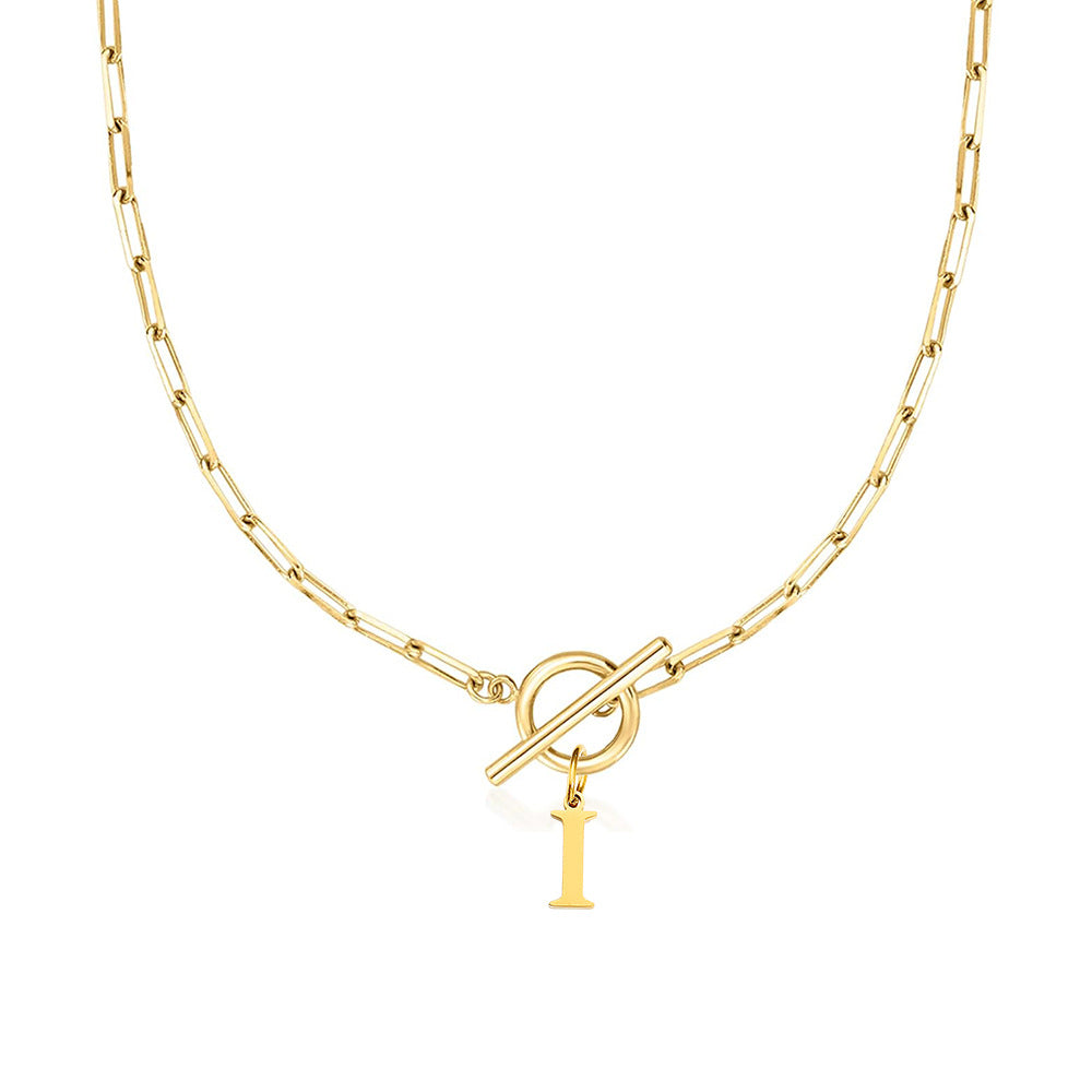 Circle Lock Clasp Necklace with Paperclip Letter Initial