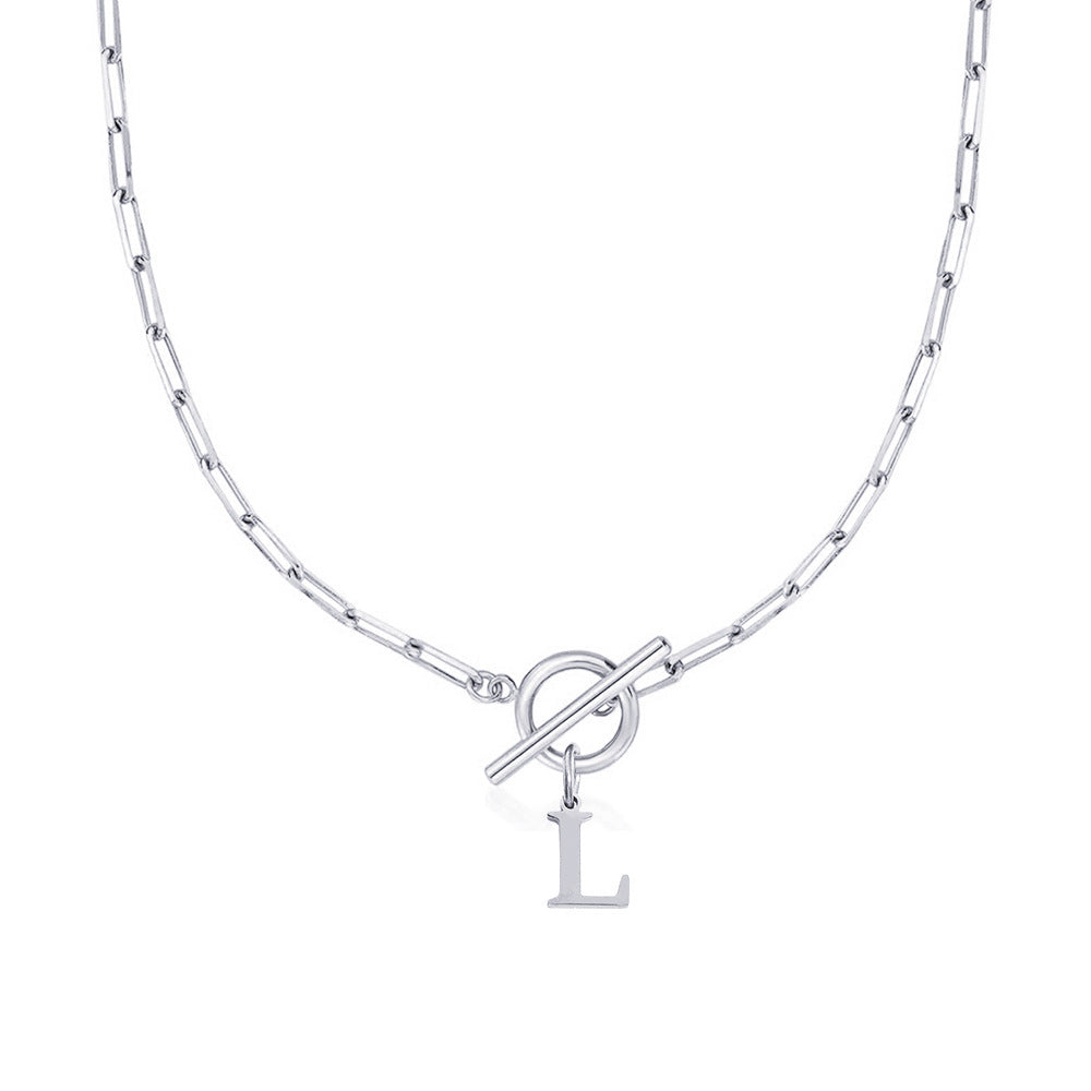 Circle Lock Clasp Necklace with Paperclip Letter Initial