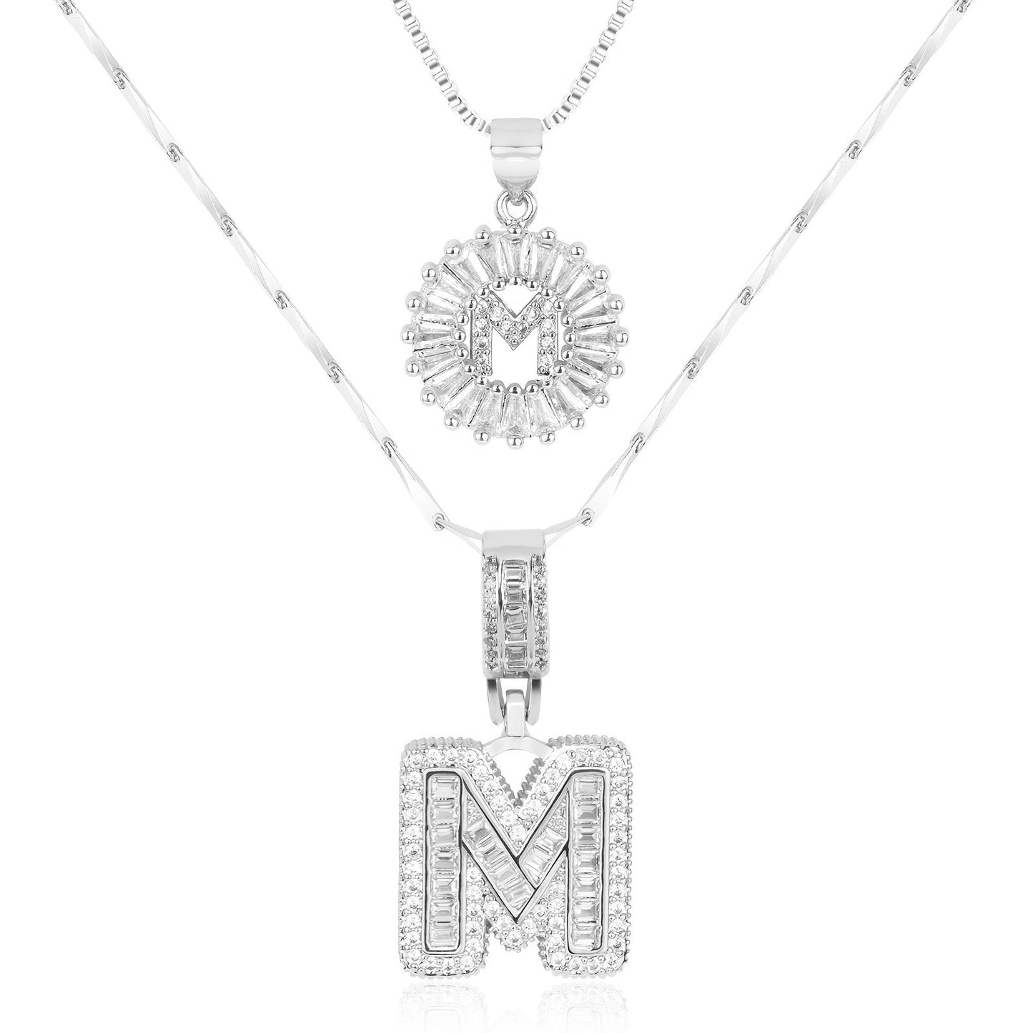 Set of 2 - 14k Gold Initial Necklaces with Diamonds