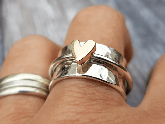Silver Golden Heart Ring