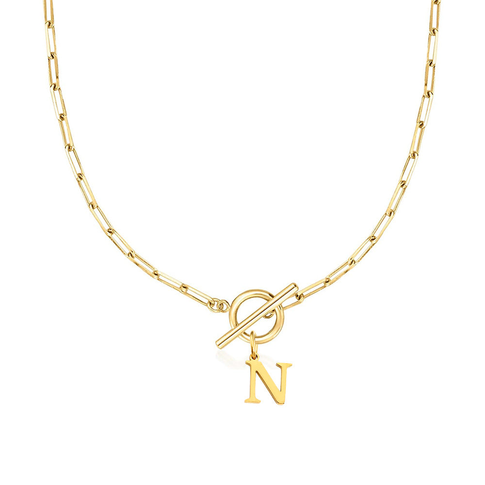 Circle Lock Clasp Necklace with Paperclip Letter Initial