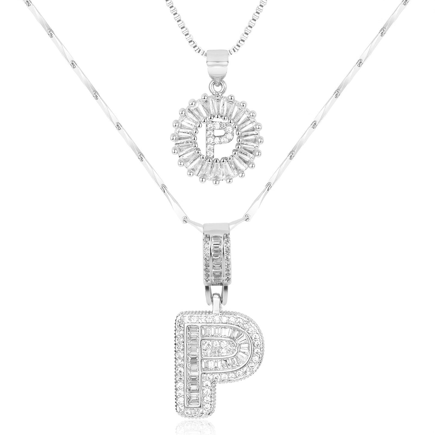 Set of 2 - 14k Gold Initial Necklaces with Diamonds