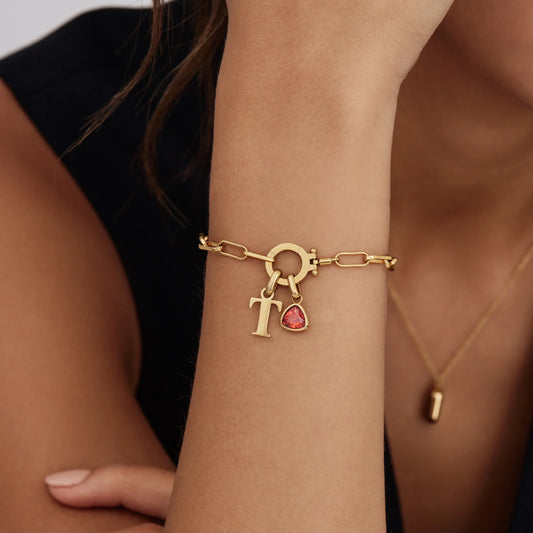 Paperclip Birthstone Initial Bracelet