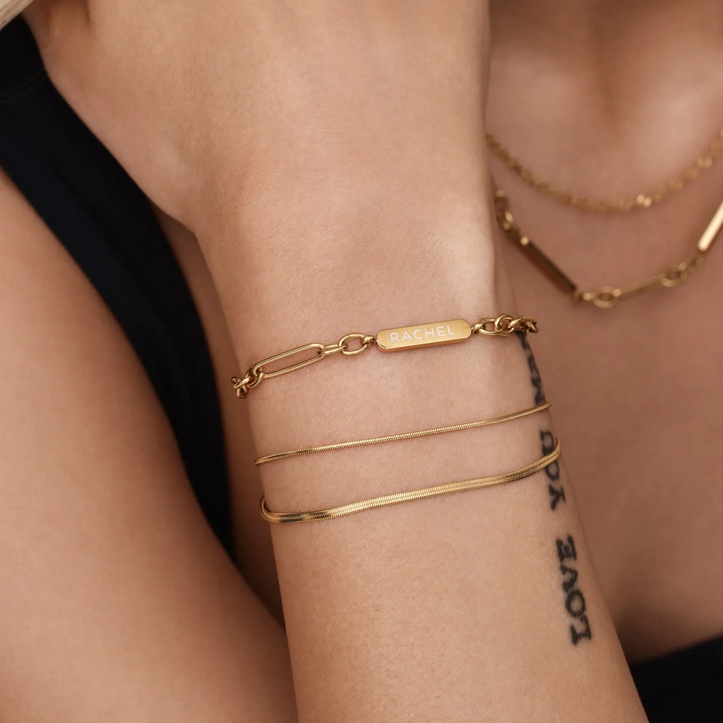 Personalized Name and Date Engraved Paperclip Bracelet