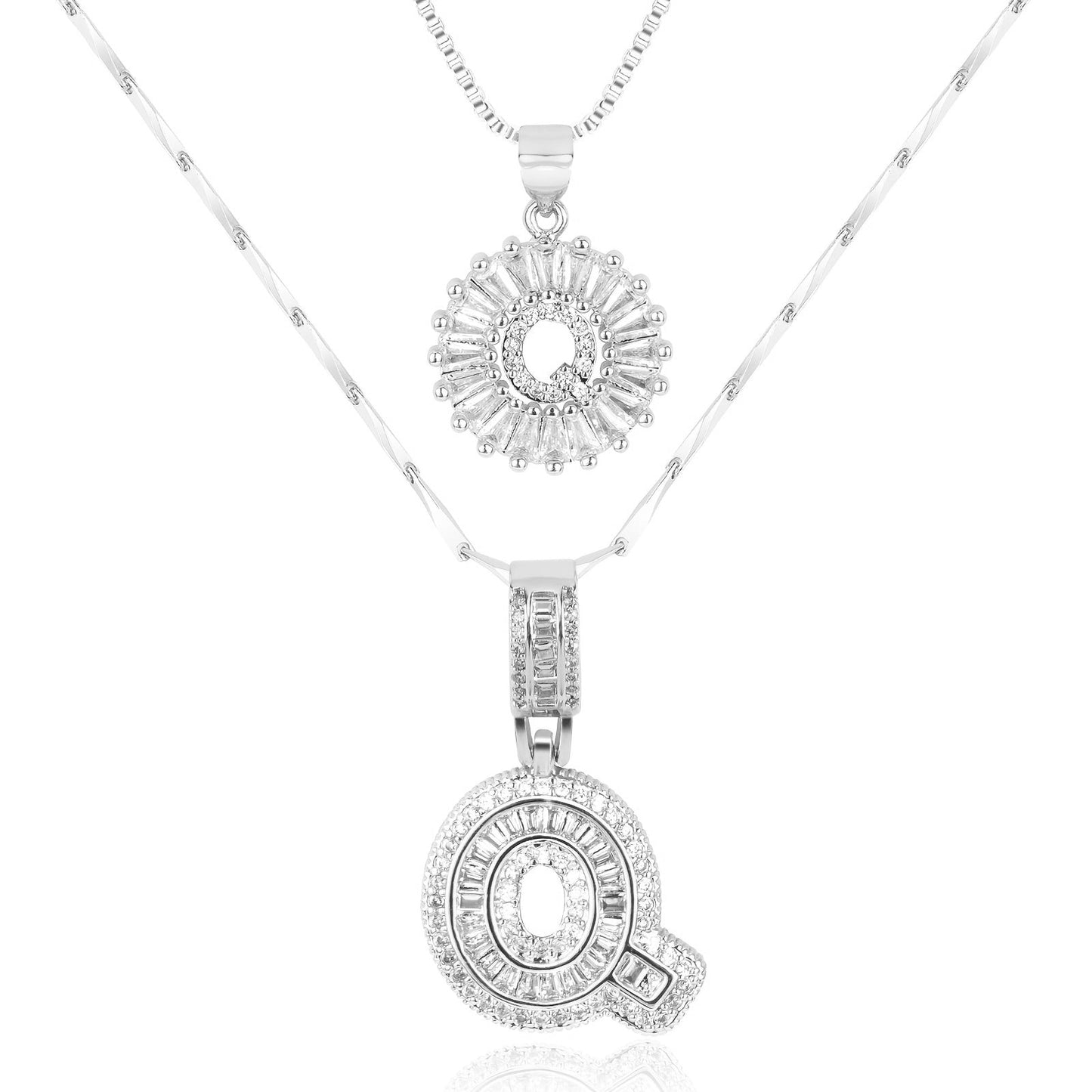 Set of 2 - 14k Gold Initial Necklaces with Diamonds