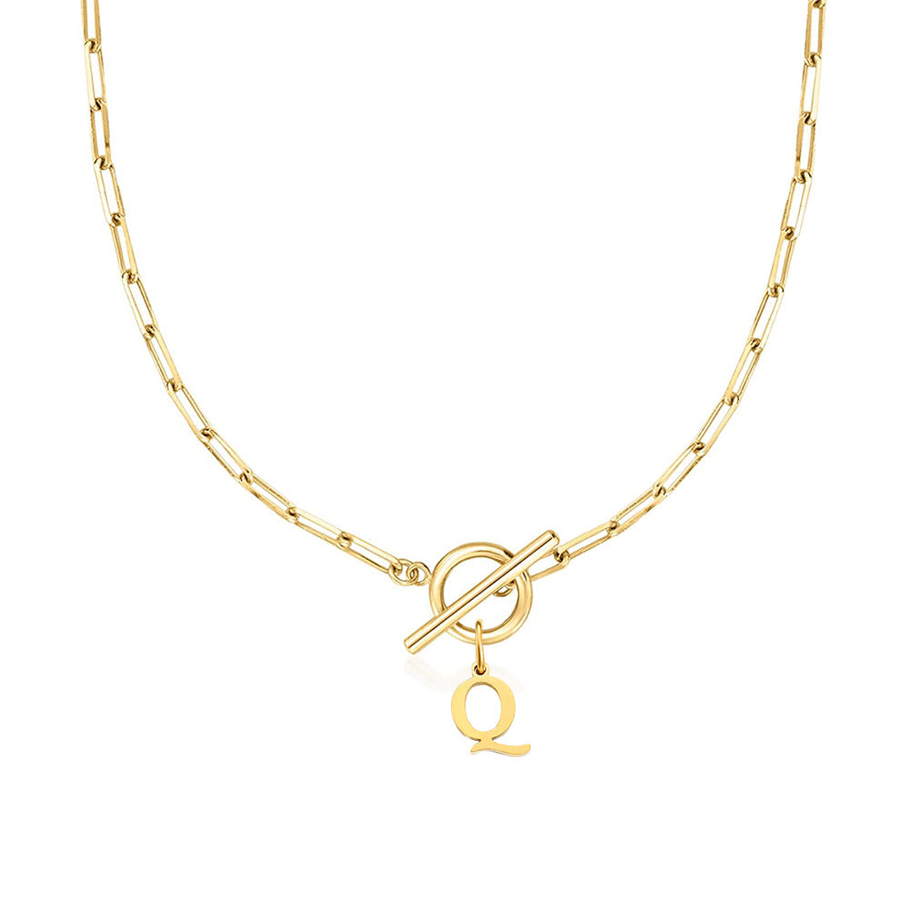 Circle Lock Clasp Necklace with Paperclip Letter Initial