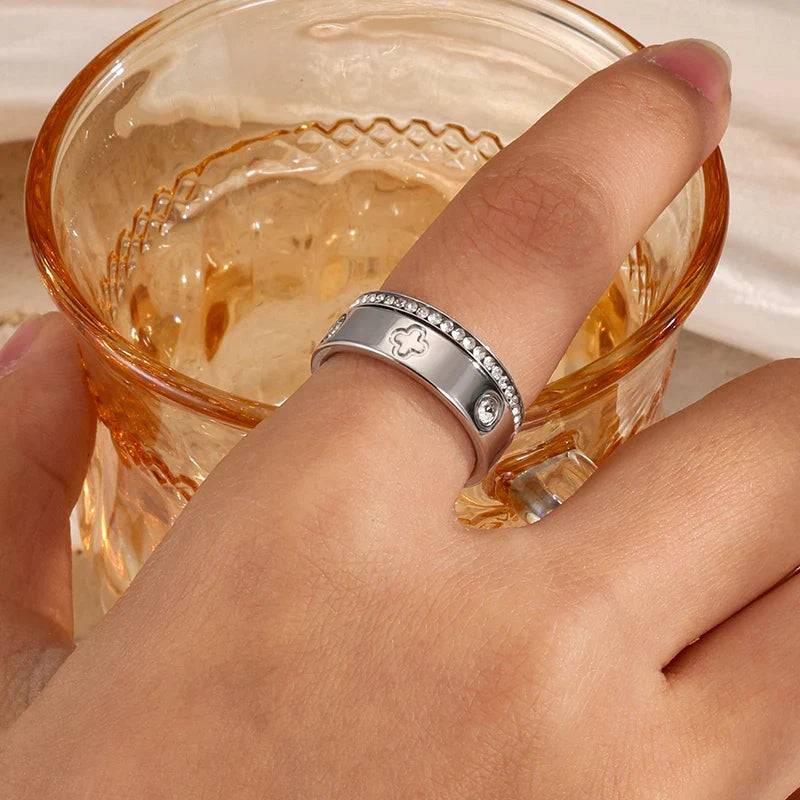 Radiant Clover and Crystal Ring