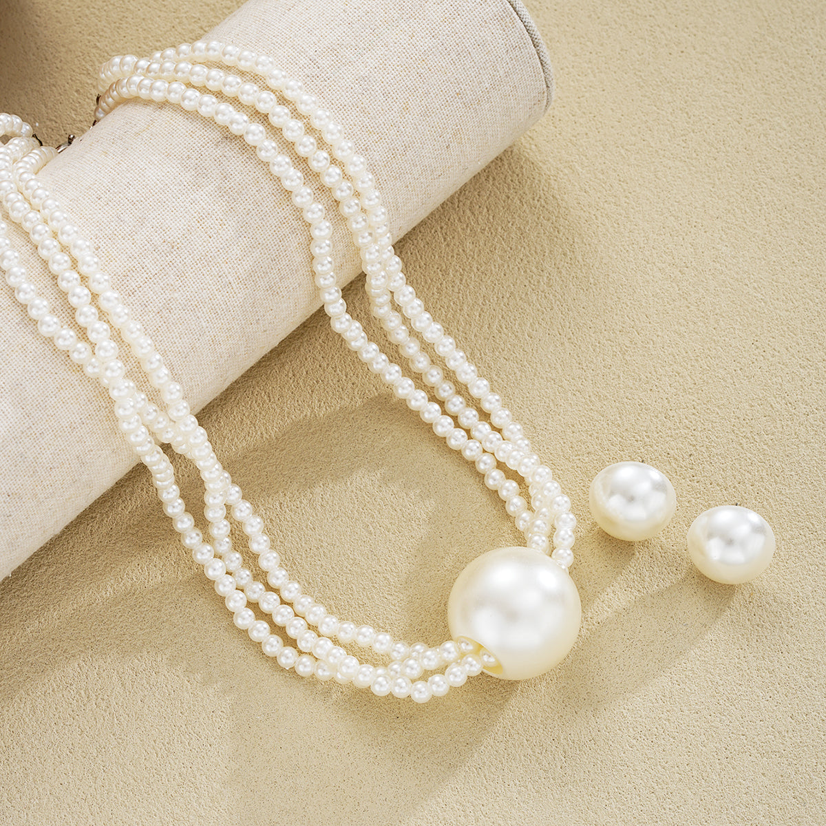 3-Piece Vintage Pearl Layered Necklace and Earring Set