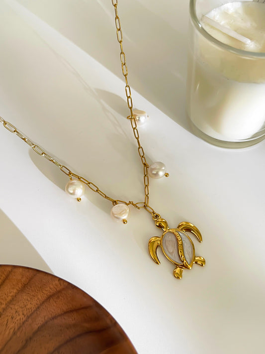 Turtle Pearl Charm Necklace