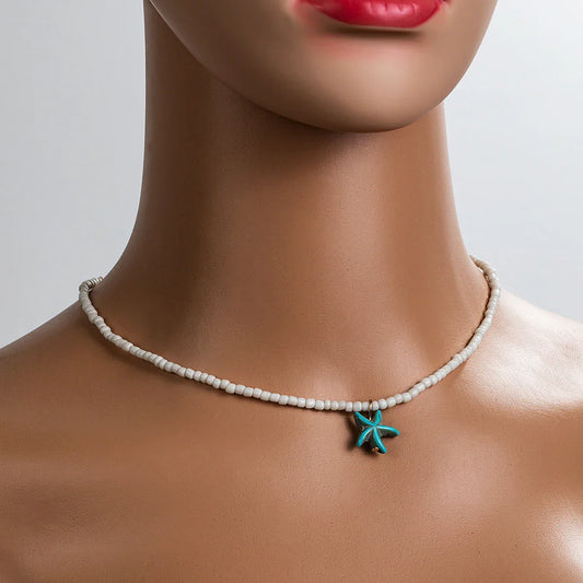 Stylish Boho Turquoise Starfish Pendant Necklace