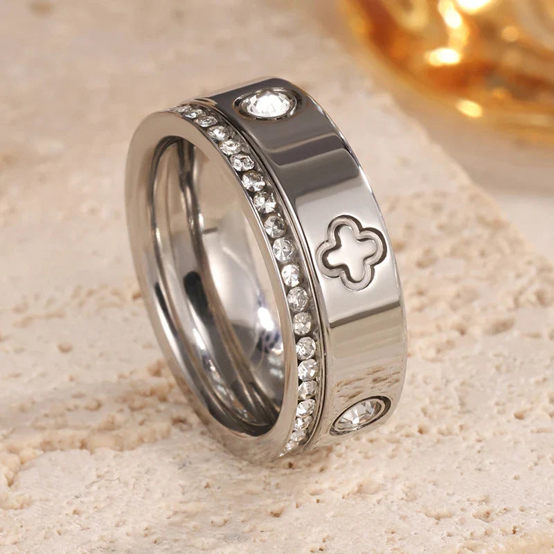 Radiant Clover and Crystal Ring