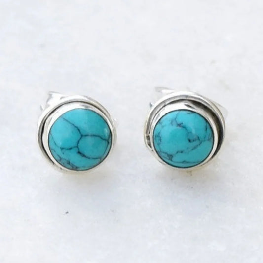 Vintage Round Turquoise Stone Stud Earrings